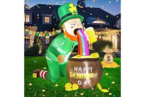 Boveco St. Patricks Day 5FT Leprechaun Inflatables Outdoor Yard Decorations Holding Beer Pot of Gold Blow Up Led Lights Saint Irish Lawn Indoor Holiday Décor