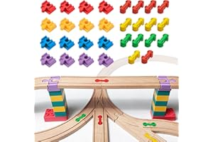 BUNU1492 Wooden Train Track Accessories, 30 pcs Wooden Track Connector, Compatible with All Major Brands Wood Train Track, Christmas Birthday Gift for Boys Girls, Train Toys Expansion Pack for Kids Ages 3+