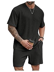 RoseSeek Men's 2 Piece Outfits Textured Drop