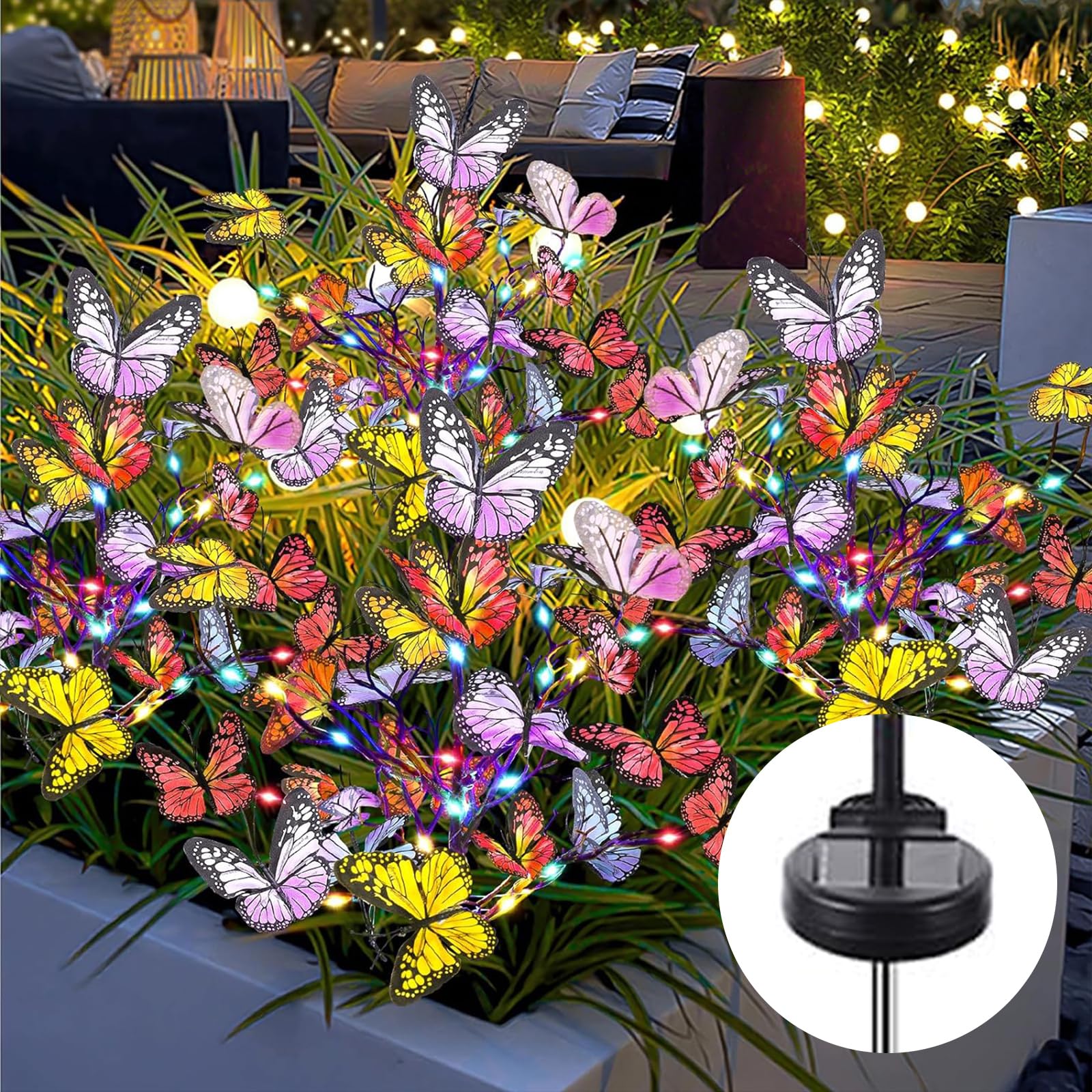 Butterfly Solar Lights Outdoor Garden, 2 Pack 34 Butterfly Waterproof Decorative Garden Lights, Color-Changing Butterflies Design, Outdoor Solar Powered LED Lights for Patio,Yard,and Pathway
