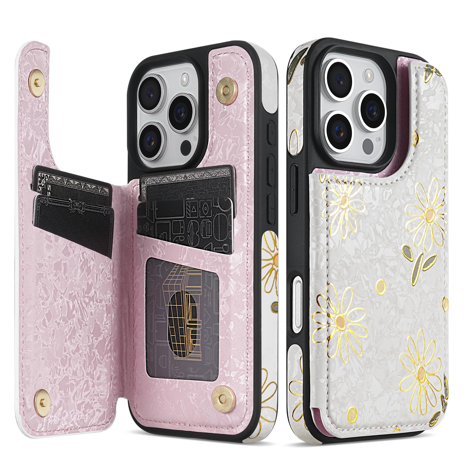 NNH Compatible with iPhone 13 Pro Max Wallet Case with RFID Blocking Card Slots Folio Flip PU Leather Kickstand Double Magnetic Clasp Design Cover for iPhone 13 Pro Max(6.7 inch-White Little Daisy)