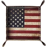 siduater Valet Tray Desktop Storage Organizer, Vegan Leather Catchall Bedside Vanity Tray Nightstand Caddy Holder for Remote Controller, Watch, Keys, Phone, Wallet, Sunglasses, Jewelry - Flag