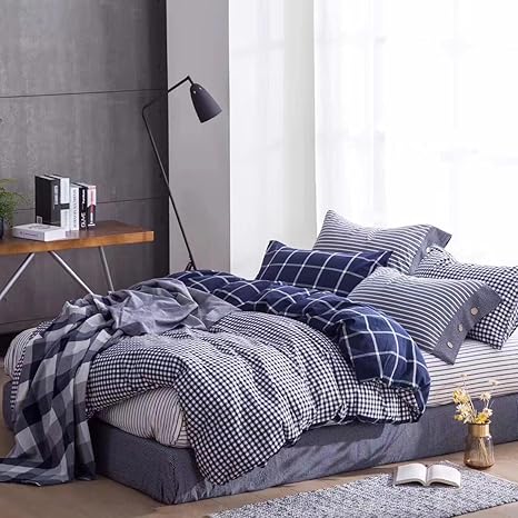 Washed Cotton Chambray Duvet Quilt Cover Stripe To Solid