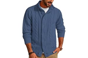 PJ PAUL JONES Men's Cardigan Sweaters Stand Collar Long Sleeve Cable Knit Button Down Sweater