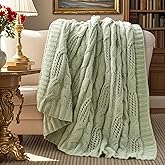 Amélie Home Chunky Knit Chenille Throw Blanket, Dual-Sided Soft Chenille Breathable Cable Knitted Blanket for Couch, Farmhouse Decorative Throw for Sofa & Chair, 60"x80", Sage Green