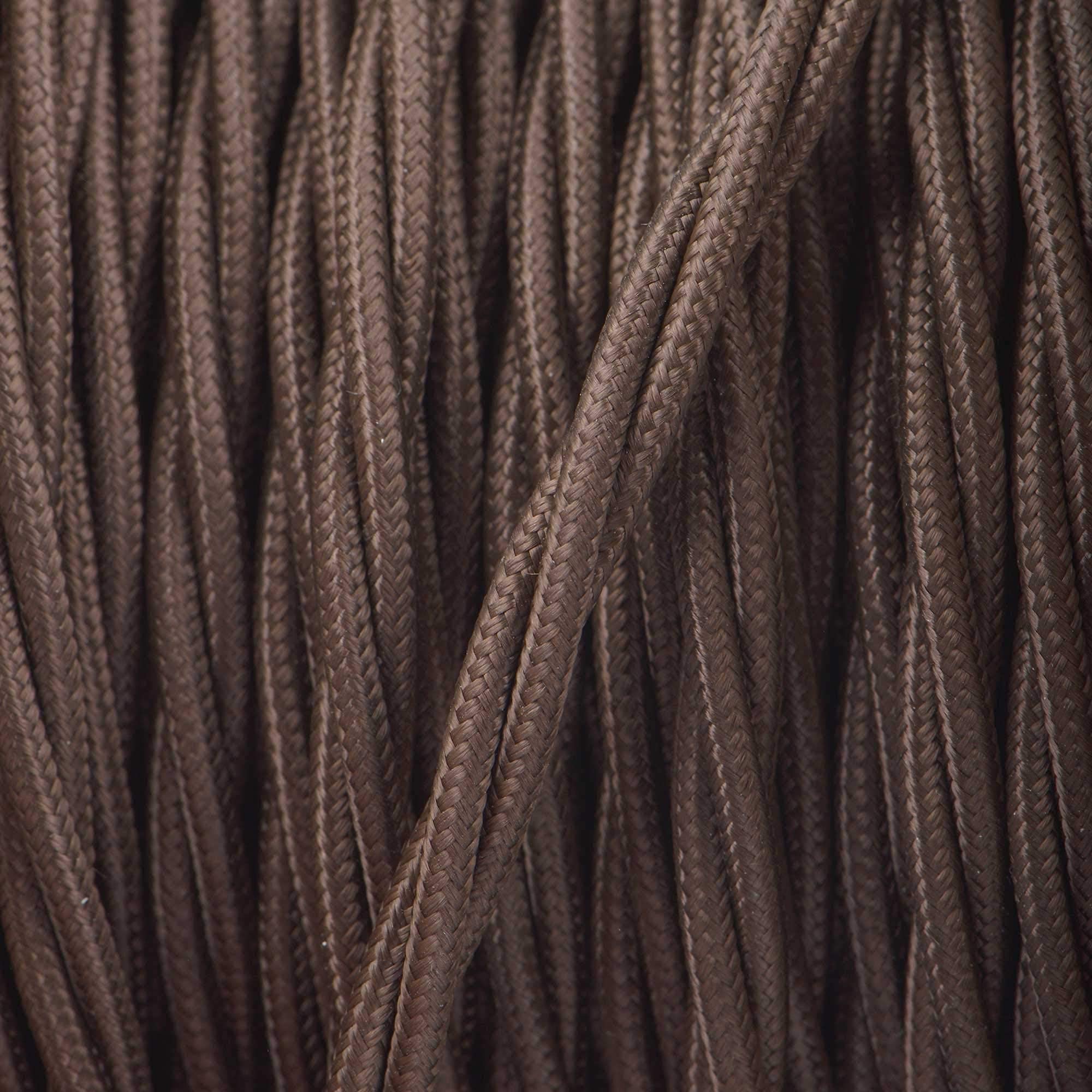 ElekTek Brown Twisted Vintage-Style Braided Fabric Covered Lighting Flex Cable 2m Pack Length, 3-Core 6 Amp (0.75mm), EU Manufactured