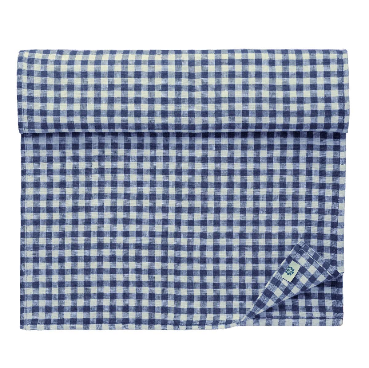 Linen & Cotton Rustic Table Runner Estella - 100% Linen, White Blue (40 x 220 cm) Rectangular Chequered Washable Table Runner Kitchen Linen Table Decoration for Home Country Cottage Spring Easter