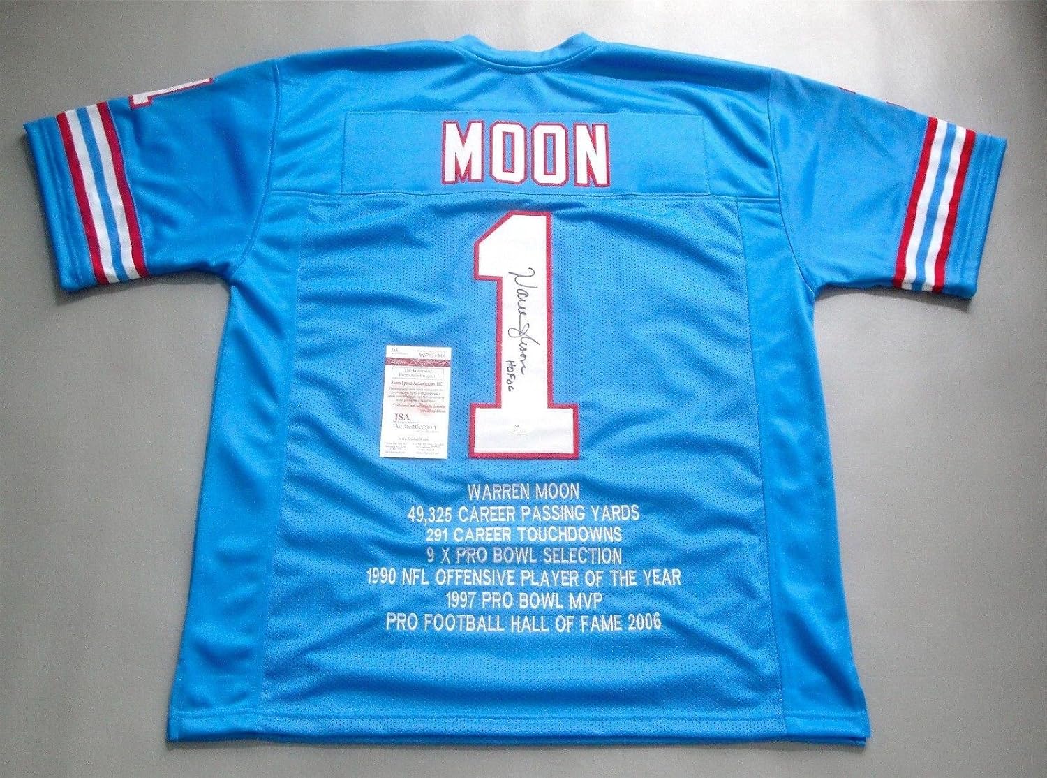 Autographed Warren Moon Jersey STAT w WITNESSED COA 