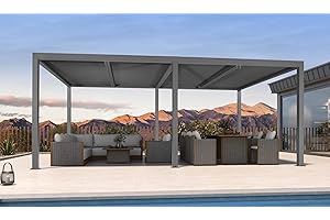 PURPLE LEAF Louvered Pergola 12' x 20' Outdoor Full Aluminum Pergola with Adjustable Rainproof Roof Modern Retractable Patio Hardtop Gazebo for Carport Commercial Use Deck Backyard Garden