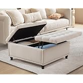 UTOASIS 35.5" Large Square Ottoman with Storage, Tufted Upholstered Storage Ottoman with Lift Top &amp; Solid Legs for Bedroom Room, Extra Large Coffee Tables Bench for Living Room as Footstool (Beige)