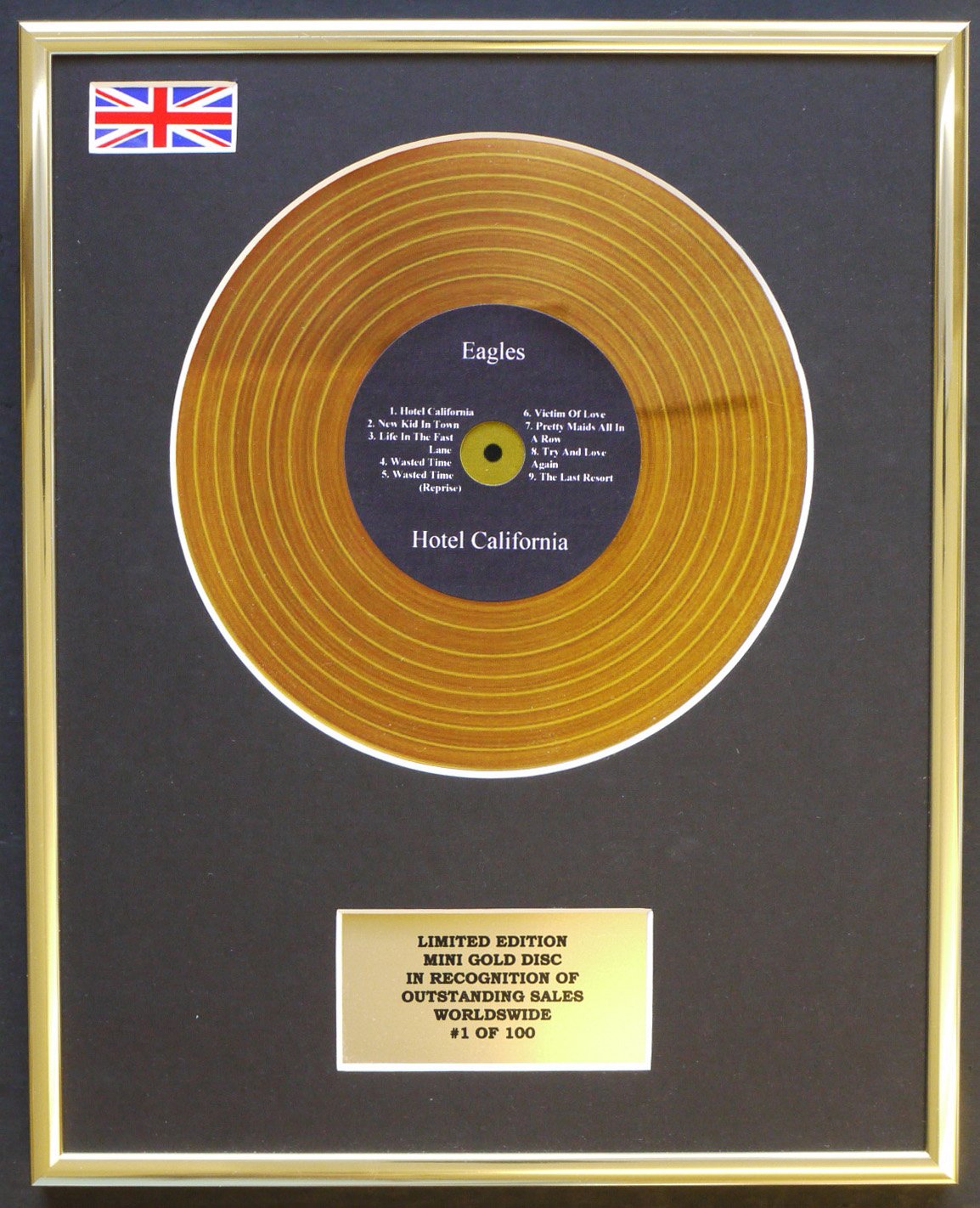 EAGLES/MINI GOLD DISC DISPLAY/LIMITED EDITION/COA/HOTEL CALIFORNIA
