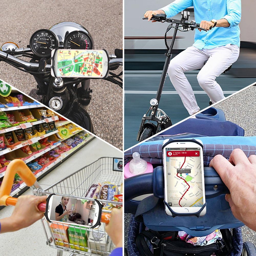 Bovon Bike Phone Mount, 360¡ãRotation Silicone Bicycle Phone Holder, Universal Motorcycle Handlebar Mount Compatible with iPhone Se/11 Pro Max/XR/XS Max/8/7/ 6/6s Plus, Galaxy S20/S9, 4.0"-6.5" Phones