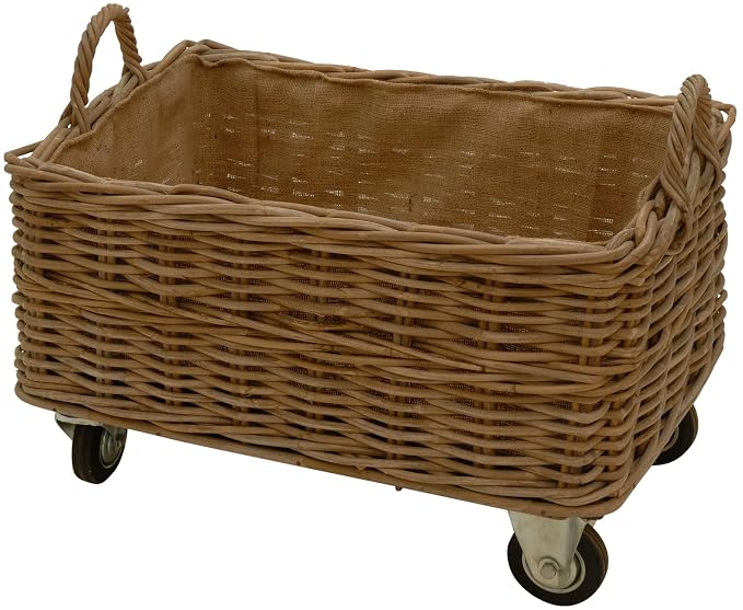 Kaminholzkorb Aus Grauem Rattan Mit Leinenfutter Produktbild-Vorschau 5