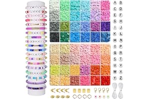 Redtwo 7400 Pcs Clay Beads Bracelet Making Kit for Biginner, 48 Colors for Friendship Jewelry Making Kit, Flat Polymer Heishi Beads with Charms Gifts for Teen Girls Crafts for Girls Ages 8-12