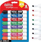Berol Dry Wipe Whiteboard Markers 8 Count Assorted Colours Chisel Tip