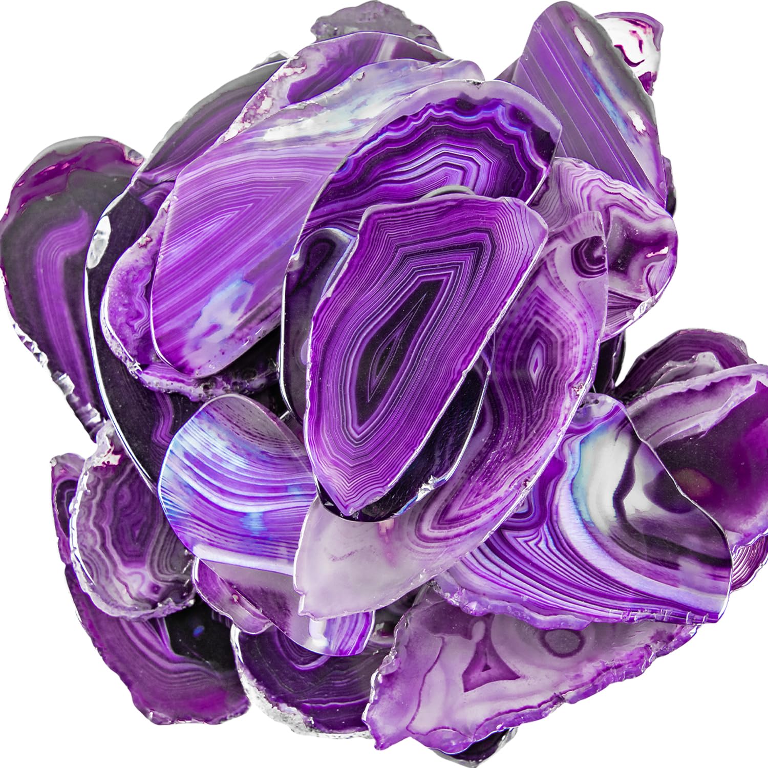 June&Ann Purple Agate Light Table Slices,Large Size,approx. 3-4inch Length,10 Pcs Irregular Polished Agate Slab Cards Healing Crystals Geode Stones for Home Decoration & Jewelry Making