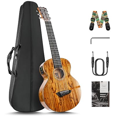 Caramel GEG95 Butterfly Bocote Glossy Guitalele | 30-inch Handmade Professional 6-String Acoustic & Electric Guitar Kit with Accessories for Travel