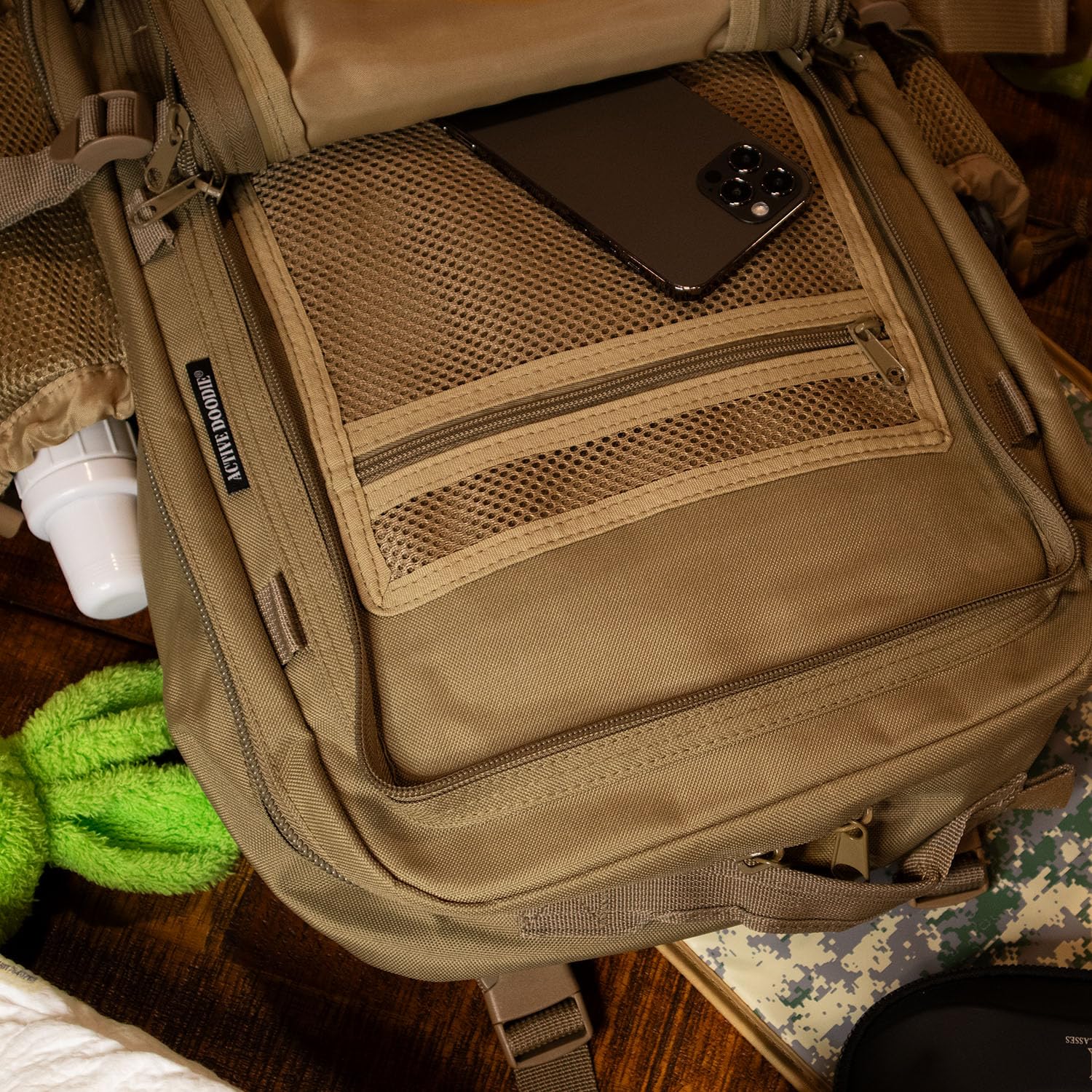 Dad Diaper Bag for Men with Removable Morale Patches, Waterproof Changing Pad, Insulated Pouches, Molle Webbing, YKK Zippers, Coyote Brown