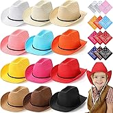 SATINIOR 12 Set Kid Cowboy Hat Set - Western Cowboy Hat with Bandanas for Summer Halloween Party Costume