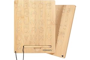 Asweets Montessori Wooden Alphabet Tracing Board, Wood Letter Practicing Board,Double-Sided Boards for Toddlers and Preschool Gifts for Kids(1 Piece)