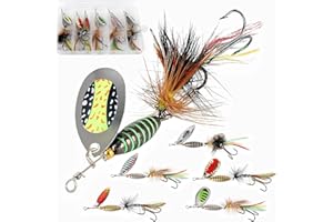 DAMIDEL 6pcs Fly Fishing Strikers kit,1/4oz 1/3oz Mixed, Simulation Colorful Belly and Wings Spinner Ever,Specialty Hand-Tied Rooster Bait for Trout, Bass, Steelhead Fly Fishing Dry Flies Tackle Box