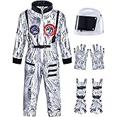 Cuffbow 4 Pcs Astronaut Costume Kids for Halloween, Space Helmet Jumpsuit Gloves Shoe Covers Set for Child Teen Boys