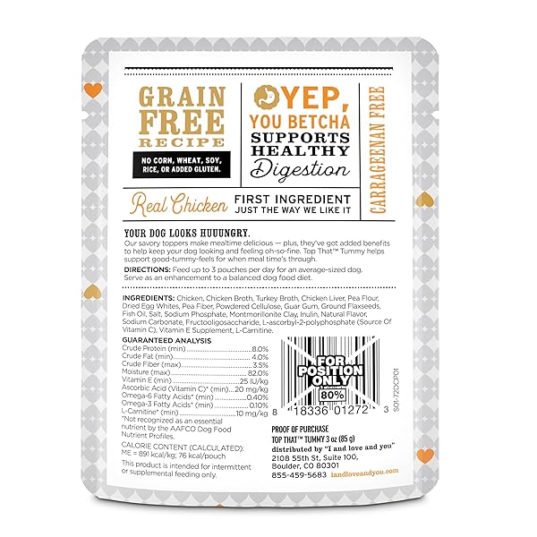 “I AND LOVE AND YOU” TOP THAT TUMMY WET DOG FOOD POUCH, CHICKEN RECIPE IN GRAVY, 3 OZ (PACK OF 12)