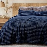 Sasttie Fluffy Comforter Set Queen 3 Pieces - Super Soft & Fuzzy Navy Blue Comforter Set for Winter Warm Fleece Bedding, 1 Luxury Heavy Faux Fur Down Alternative Comforter with 2 Pillow Cases