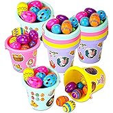 Yilloog 24 Pack Plastic Easter Basket with Handles Bulk Easter Egg Buckets Bunny Baskets Empty Easter Pails Gift Baskets Easter Egg Hunt Basket for Kids Easter Goodies Theme Party Favor Decorations