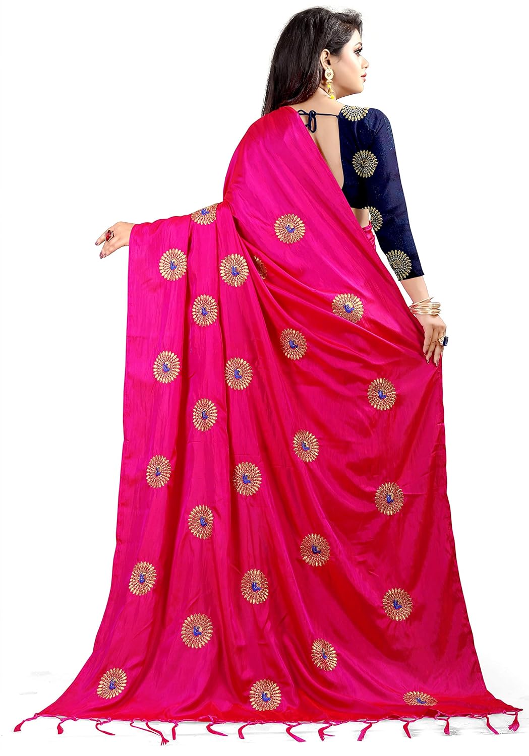 ethnic vila paper silk saree for women(pink saree)