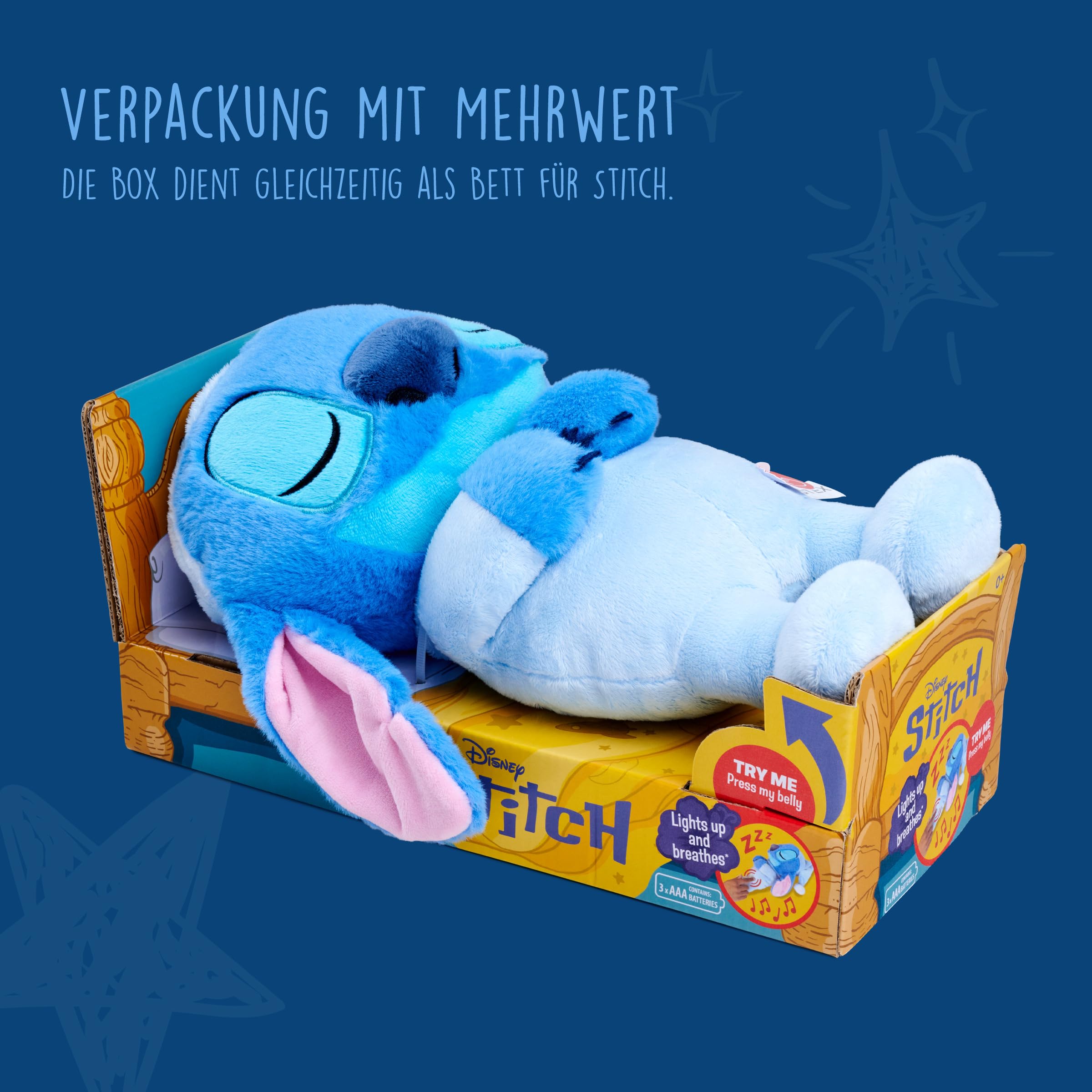 Simba Stitch Plüschtier mit Sound, 31 cm, liegend mit Schlafanzug, Atmung, Licht und entspannende Musik, geeignet ab 0 Monaten, offizielles Disney-Lizenzprodukt 7