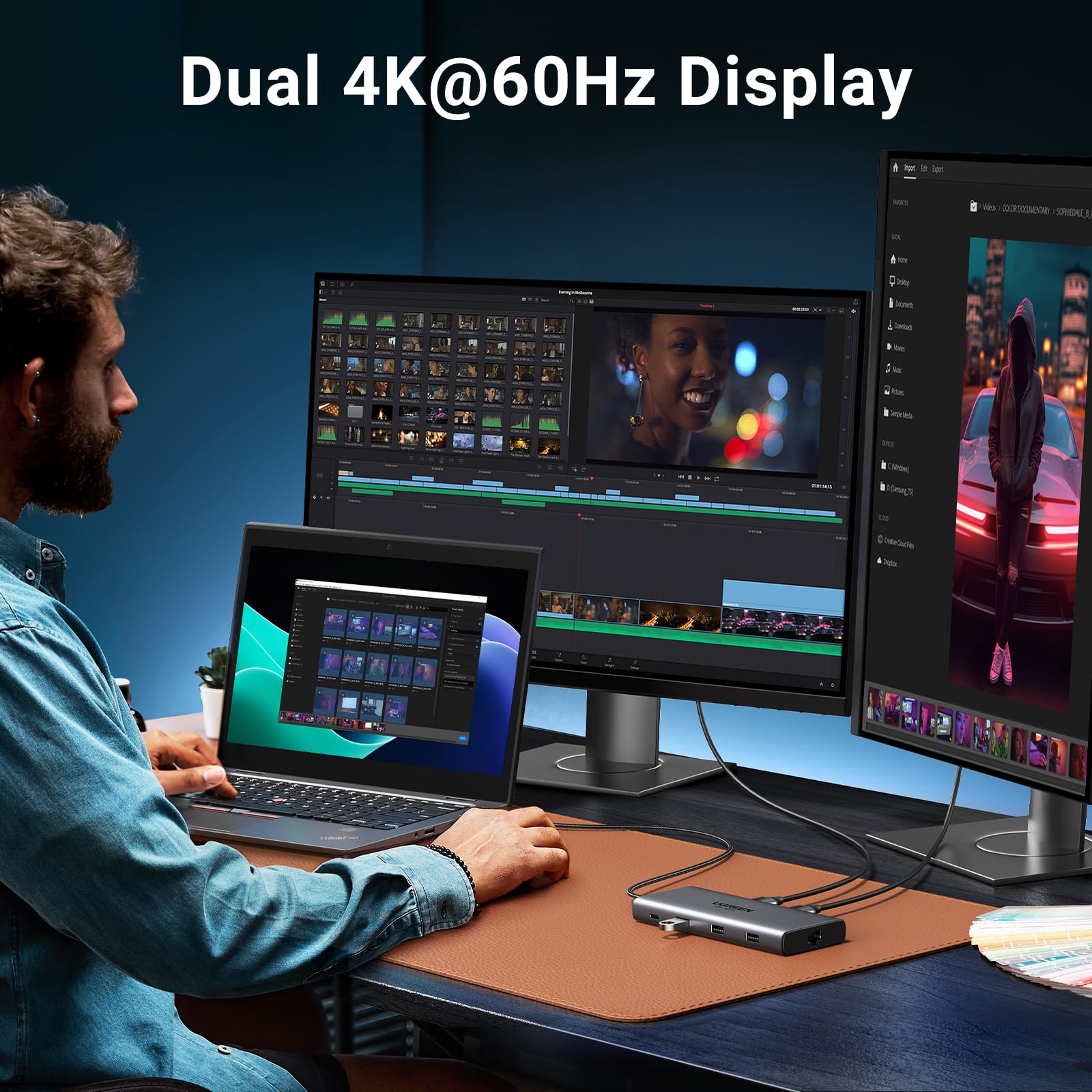 UGREEN Revodok Pro USB C Docking Station Dual HDMI 10 IN 1 Hub 2 HDMI, Gigabit Ethernet, 4X USB C/USB A Ports, PD 100W Schnellladen, SD/TF Kartenleser 3