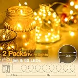 Ollny 2 Packs 5m 50 LED Fairy Lights Battery Operated Warm White Copper Wire view 2