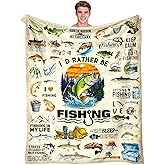 Fishing Blanket Gifts for Men Soft Flannel Fishing Throw Blanket Funny Fish Gift Merch Stuff for Boys Fisherman 50"X40"