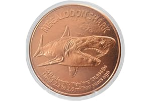 Megalodon Shark 1 oz Pure .999 Copper Round Collecticble 39mm Challenge Coin in Capsule - COA by Heavenly Metals