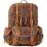 BRASS TACKS Leathercraft Backpack for Men Heavy Duty Waxed Canvas Vintage Women Trim Casual 15.6" laptop Travel Backpack-Coffee