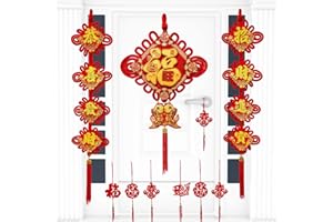 Valauni Chinese New Year Decorations 2025 Red Chinese Knot Fu Character and Chinese Couplets for Year of The Snake Lunar New Year Decoration Lucky Hanging Ornaments Spring Festival Party Decor 27 PCS