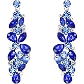 EVER FAITH Bridal Tear Drop Flower Cluster Dangle Earrings Crystal Rhinestone