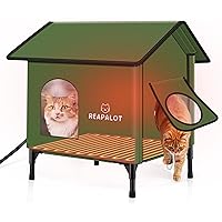 REAPALOT Large Heated Cat House for Outside Pet in Winter, Insulated Outdoor Feral Kitten Shelter with Pet Heating Pad, Eleva