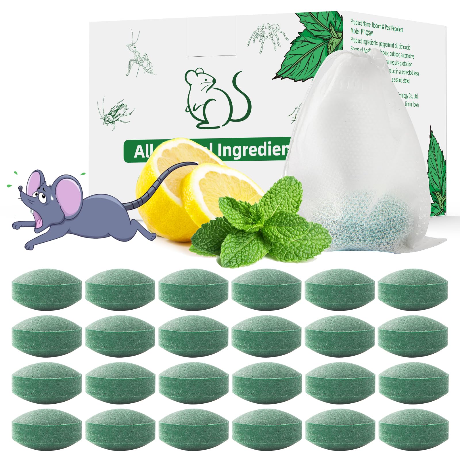 Pest Rodent Repellent Pouches, Peppermint Oil for Mouse, Roach, Ant, Spider, Squirrel, Mice, Rats, Pest Control Indoor Outdoor, Natural Mouse Deterrent Replace Traps Poison Family Pet Safe,10 Pack