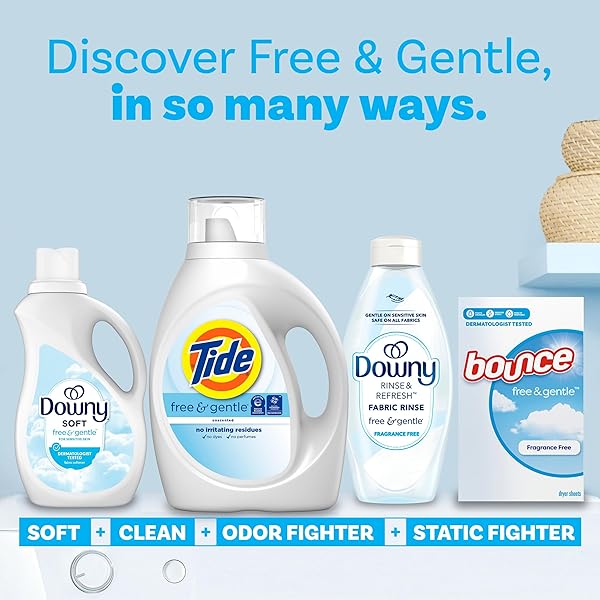 TIDE FREE & GENTLE, LIQUID LAUNDRY DETERGENT SOAP, UNSCENTED, HYPOALLERGENIC FOR SENSITIVE SKIN AND FREE OF DYES, HE COMPATIBLE, 64 LOADS, 84 FL OZ
