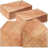 Seajan 100 Pcs Deckle Edge Vintage Antiqued Envelope 200 GSM Thick Cotton Watercolor Decorative Paper Envelopes for Craft Announcement Invitation Greeting Card(4.25 x 6.25 Inch)
