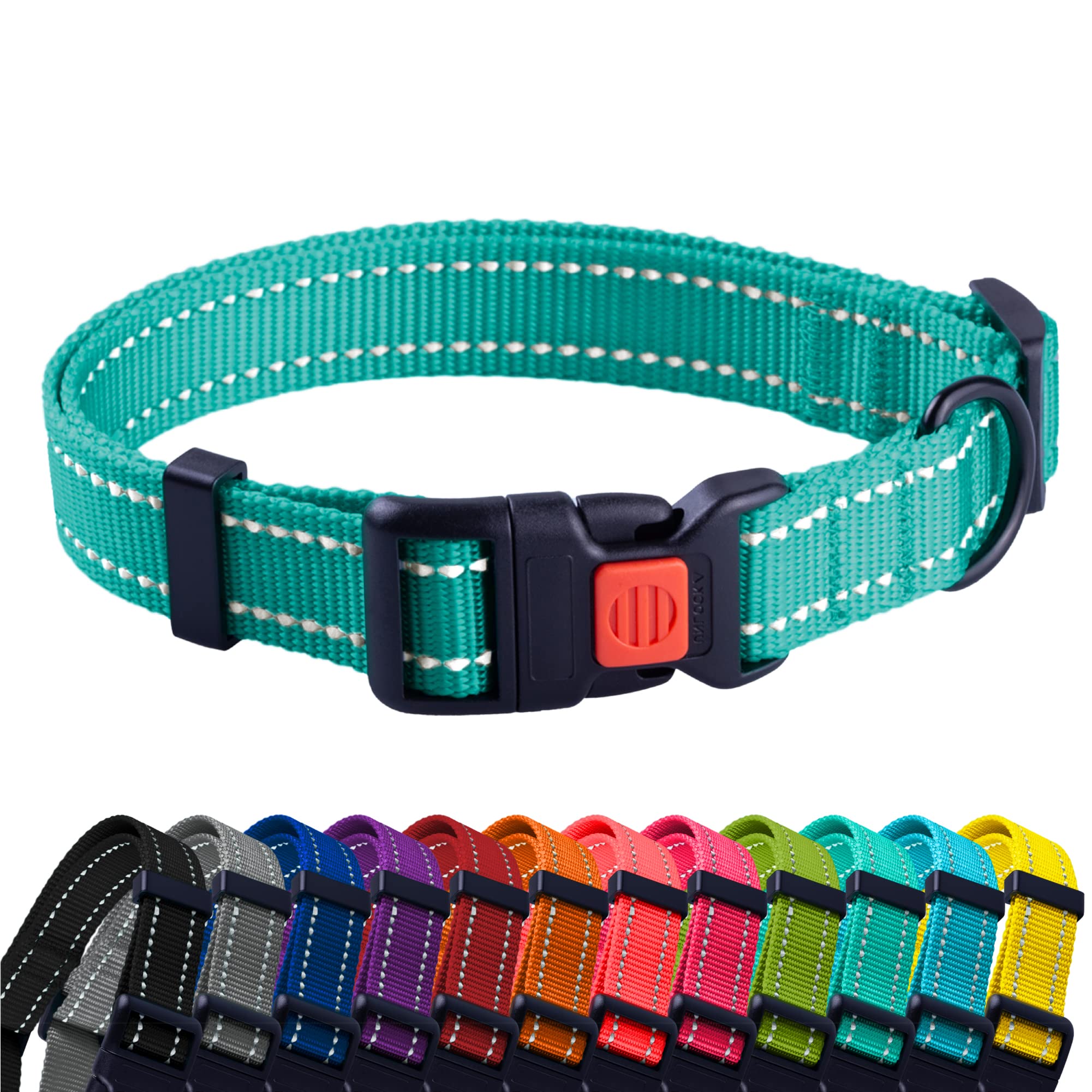 CollarDirect Reflective Dog Collar for a Small, Medium, Large Dog or Puppy with a Quick Release Buckle - Boy and Girl (Mint Green, 10''-13'') — image 1