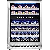 Phiestina 46 Bottle Wine Cooler 24 Inch Dual Zone Built-in or Freestanding Wine Refrigerator with Compressor Cooling System