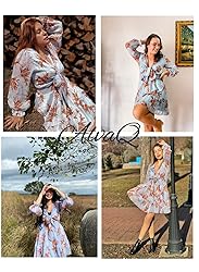 AlvaQ Womens Sexy Deep V Neck Tie Front Floral