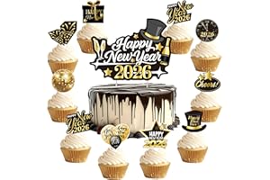 GENERIC 73PCS 2026 Happy New Year Cupcake Toppers Gold and Black New Years Eve Cake Toppers for New Year’s Eva Party Favor Supplies