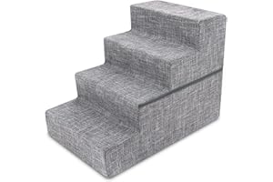 Made in USA Foldable Pet Steps/Stairs with CertiPUR-US Certified Foam by Best Pet Supplies - Gray Linen, 4-Steps (H: 22"), Model:STF241-L