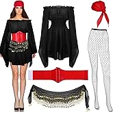 Crowye 5 Pcs Women's Pirate Costume Accessories Off Shoulde Renaissance Dress with Corset Halloween Women Pirate Outfit