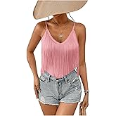 RoseSeek Women's Sleeveless Fringe Camisole Tops V Neck Spaghetti Strap Summer Cami Shirts
