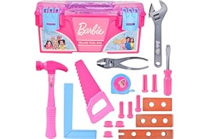 SUNNY DAYS ENTERTAINMENT Barbie Tool Box Playset – 18 Piece Deluxe Tool Set, Pretend Play Construction Tools with Tape Measure, Girls Pink Tool Box with Handle, Perfect Preschool Role Play Toy for Kids